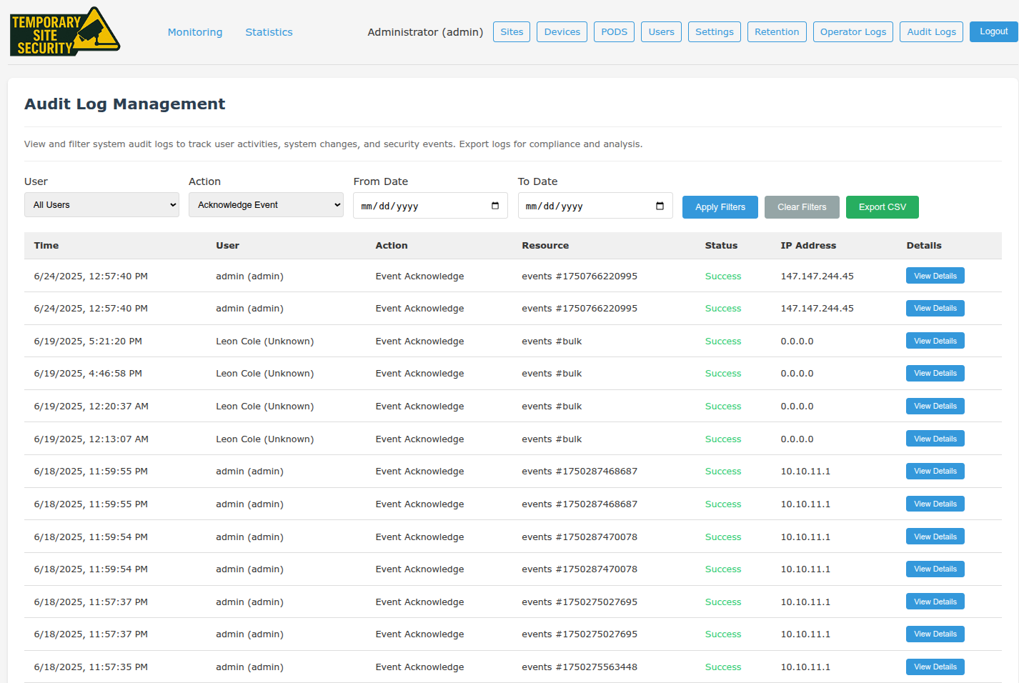 BS EN62676-4:2015 compliance dashboard and audit trails
